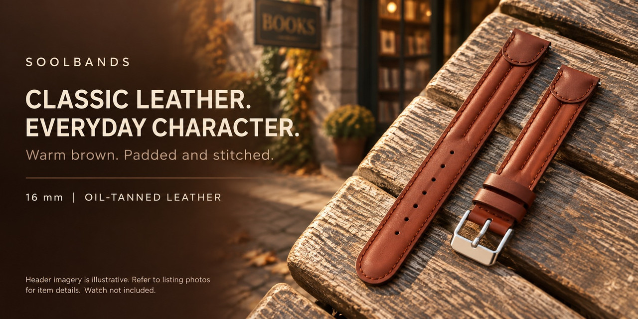 SOOLBANDS Timex 16mm oil-tanned leather band — Classic leather. Everyday character.