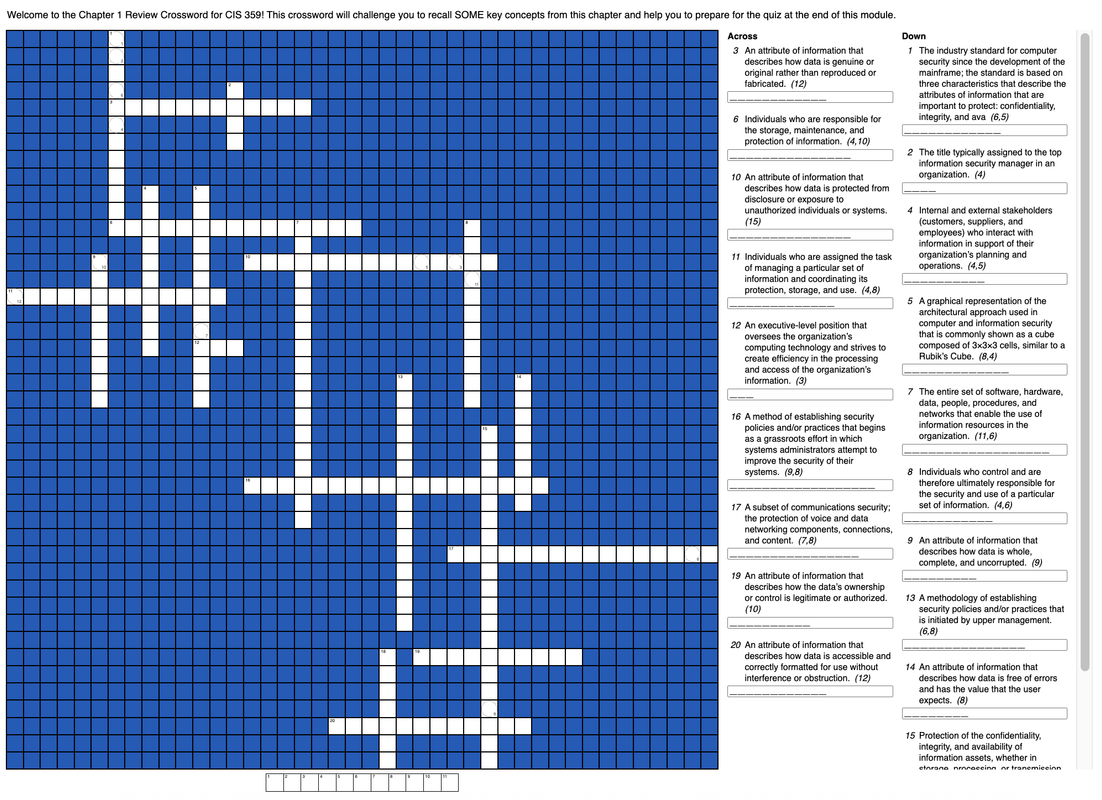 Screenshot of Cybersecurity Crossword Challenge