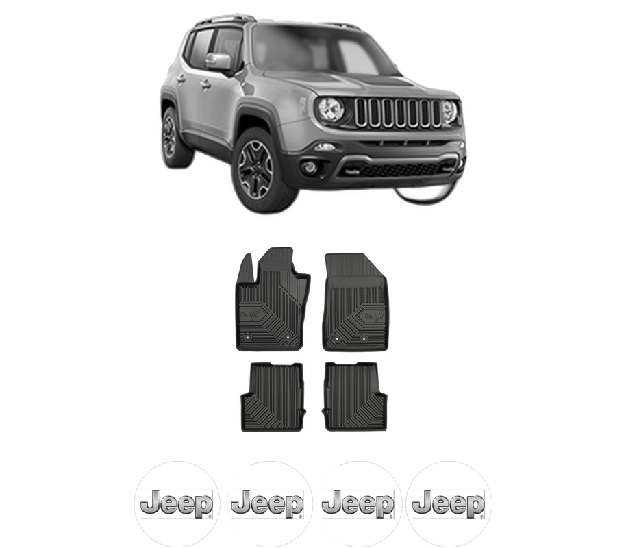 Set covorase presuri JEEP RENEGADE din 2014-2022, auto, din cauciuc thermoplastic, 4 Stickere auto cu JEEP