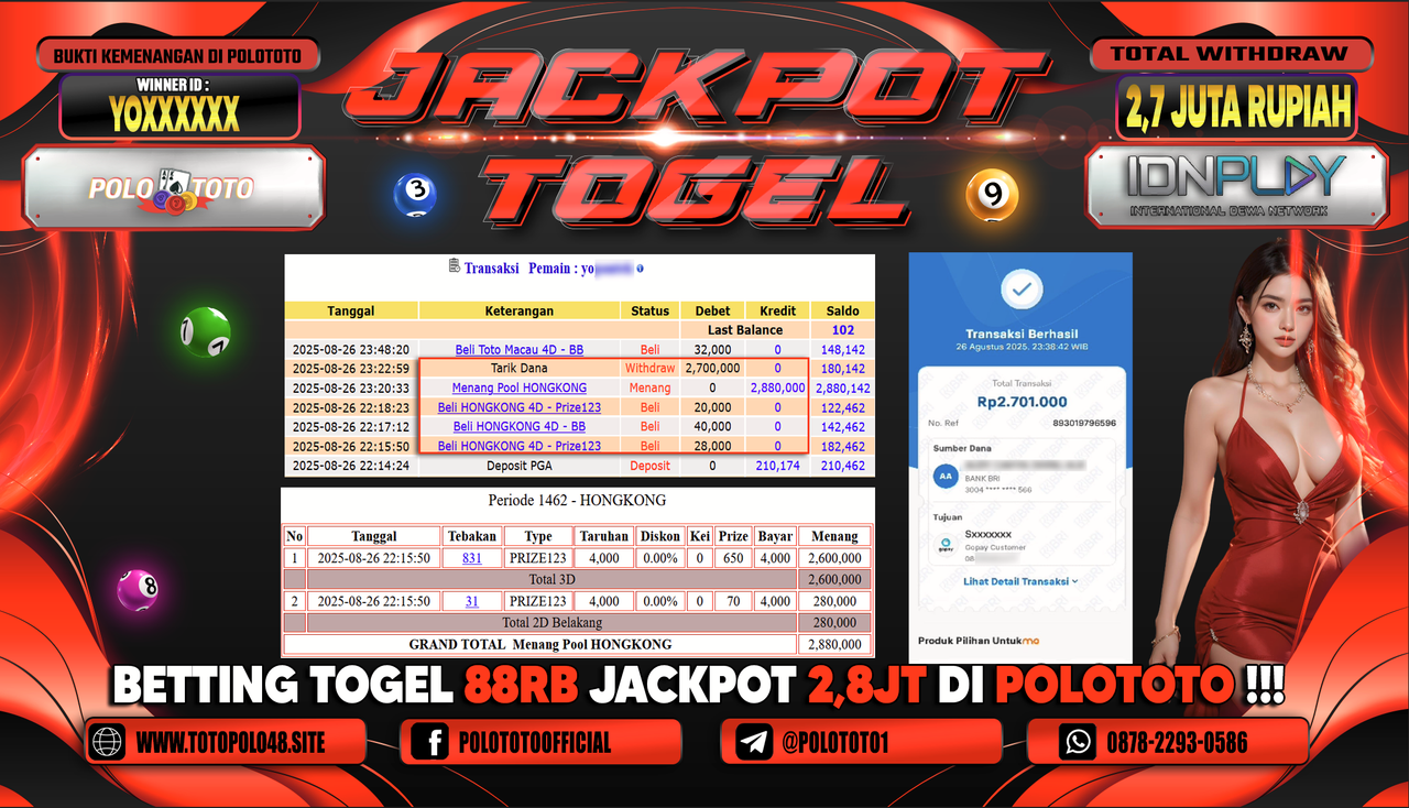 POLOTOTO JACKPOT TOGEL HONGKONG LOTTO Rp.2.700.000,-
