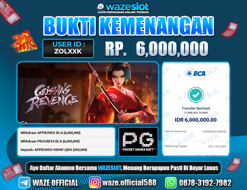 BUKTI KEMENANGAN 17 JUNI 2025 DI GAME GEISHA 'S REVENGE