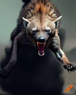 craiyon-103149-The-image-showcases-a-hyena-in-motion-seemingly-in-mid-stride-or-pounce-against-a-d