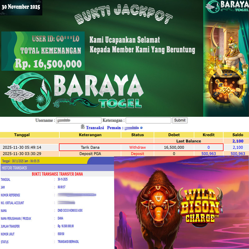 Rp. 16.500.000.- WD LUNAS DI BARAYATOGEL