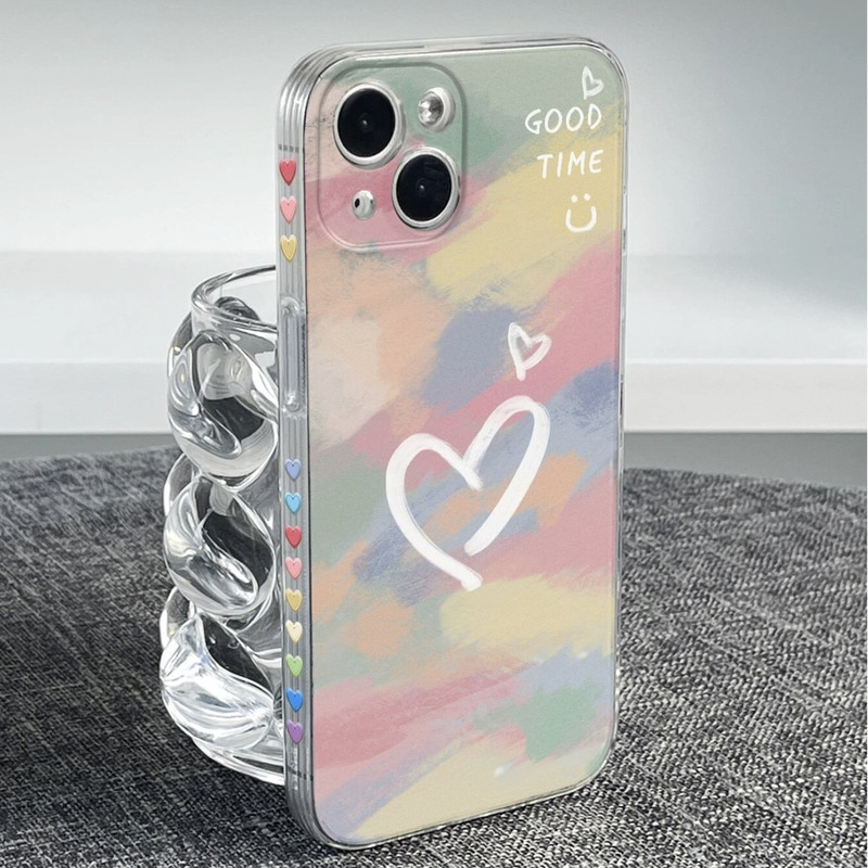 Foto de Funda rosada con diseño de corazón transparente.