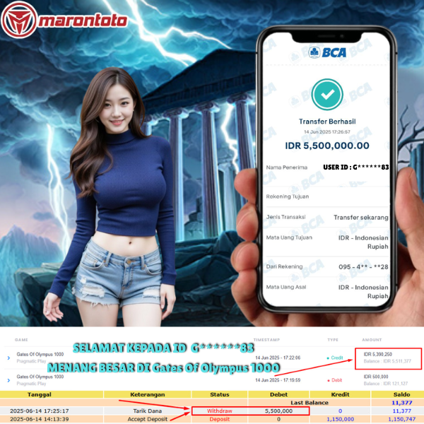 Bukti Kemenangan Member Marontoto Sebesar 5,500,000 JuTa