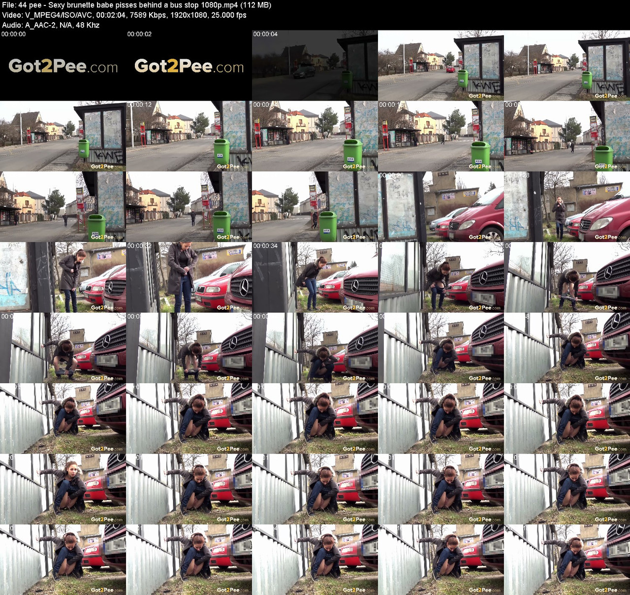 44 pee Sexy brunette babe pisses behind a bus stop 1080p