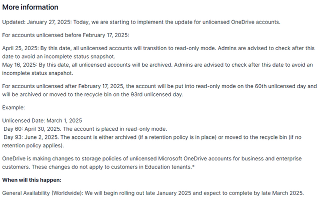 Zeitplan Löschung unlizenzierter OneDrive-Konten