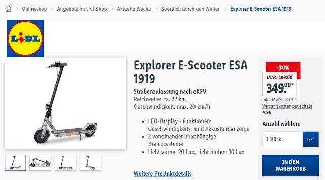 Explorer ESA 1919 eScooter für 349 € bei Lidl | Borns E-Scooter Blog