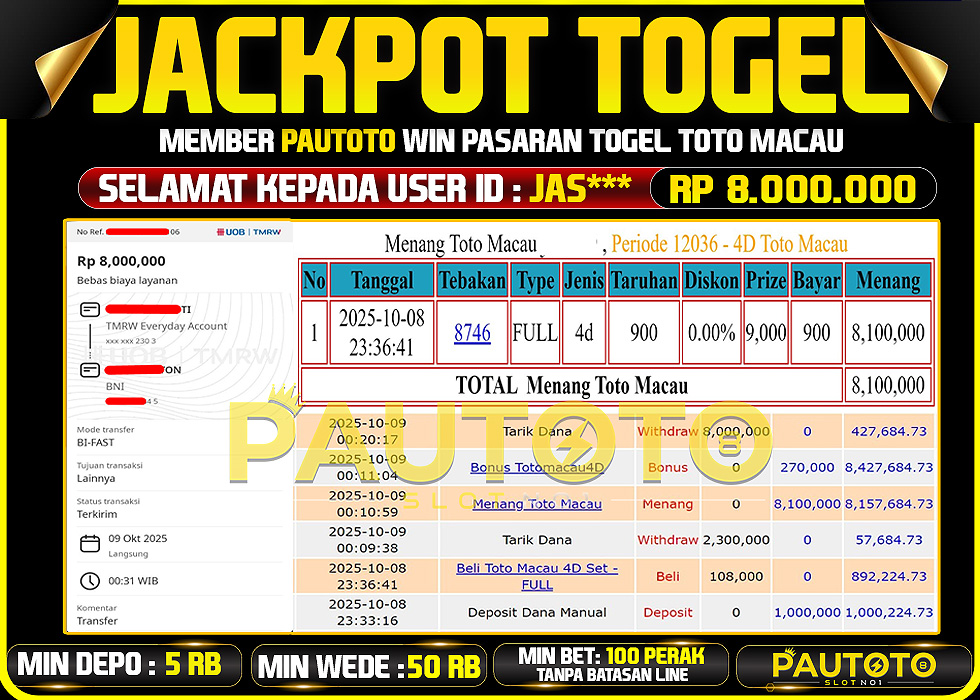 BUKTI JACKPOT LUNAS PAUTOTO