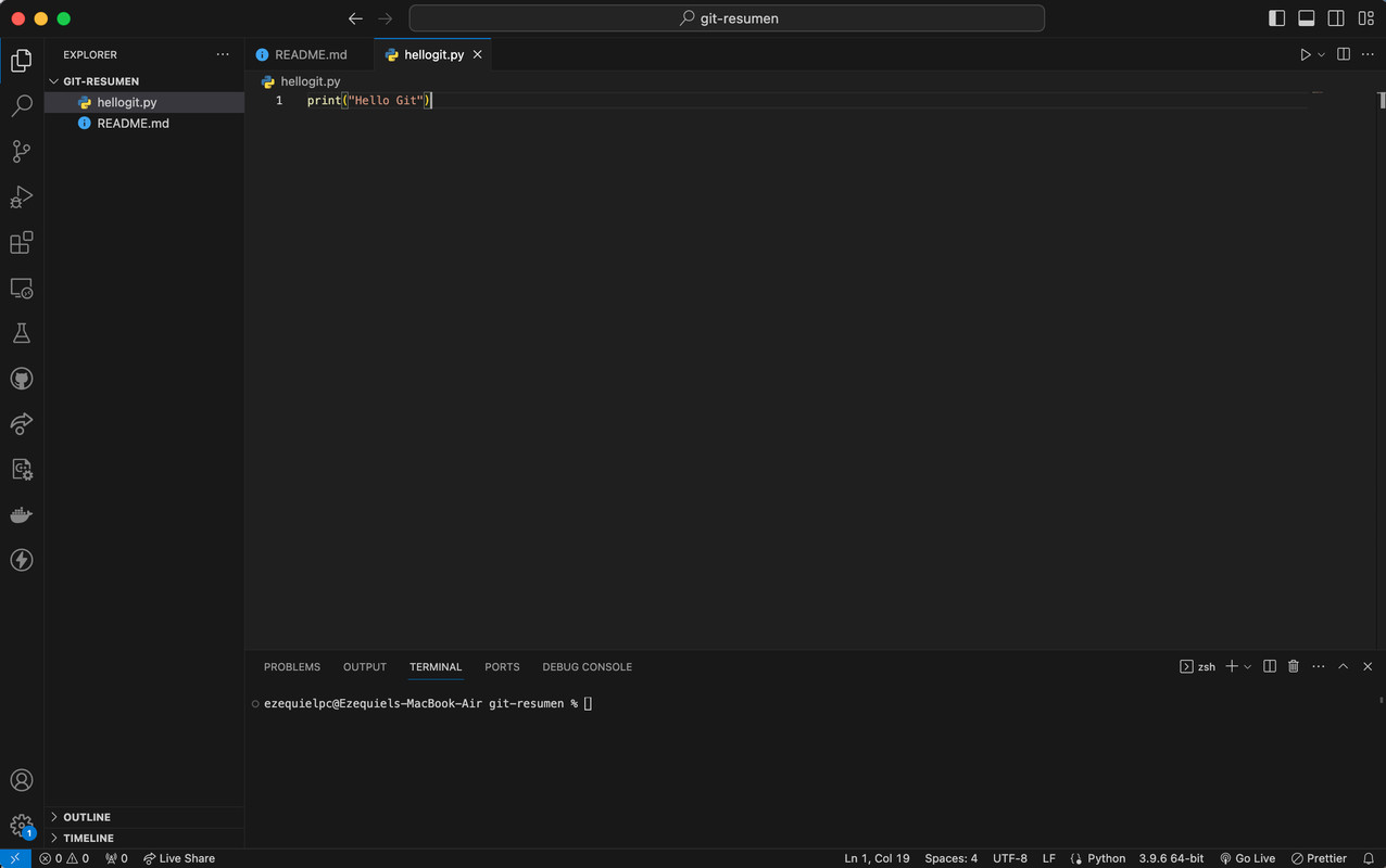 Creacion de primer archivo en el proyecto Git init