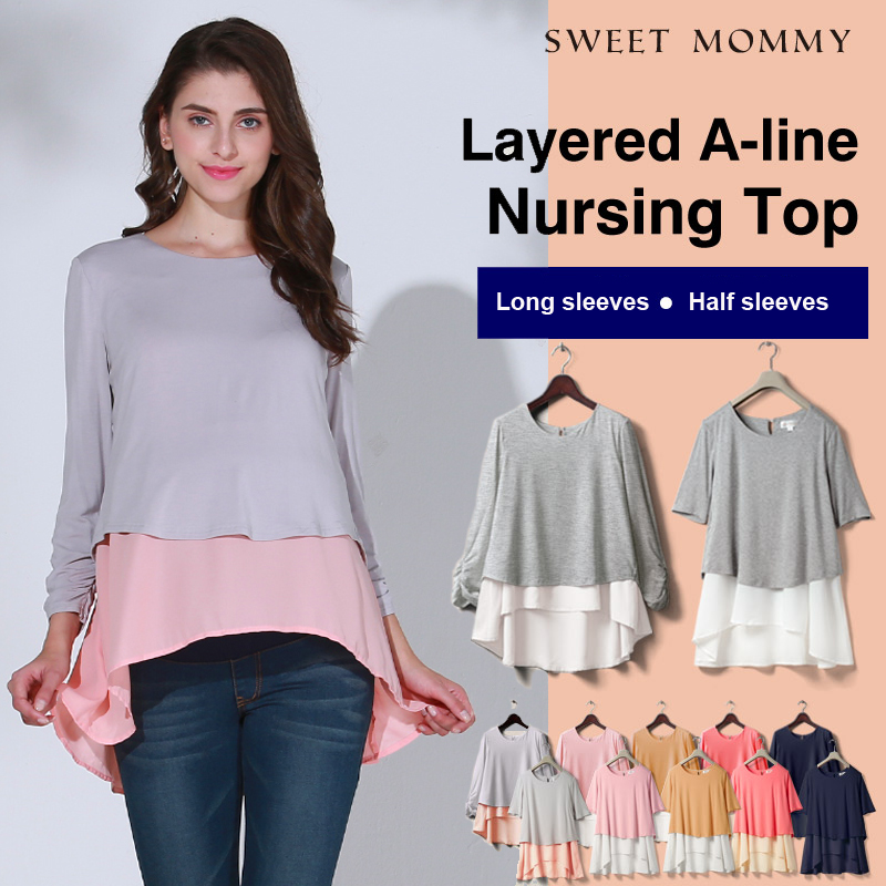 Maternity and nursing long/half sleeve + double layer top