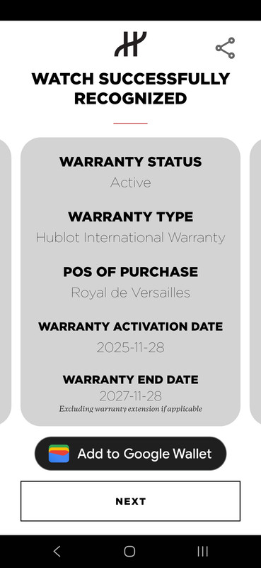 W2 Hublot e warranty