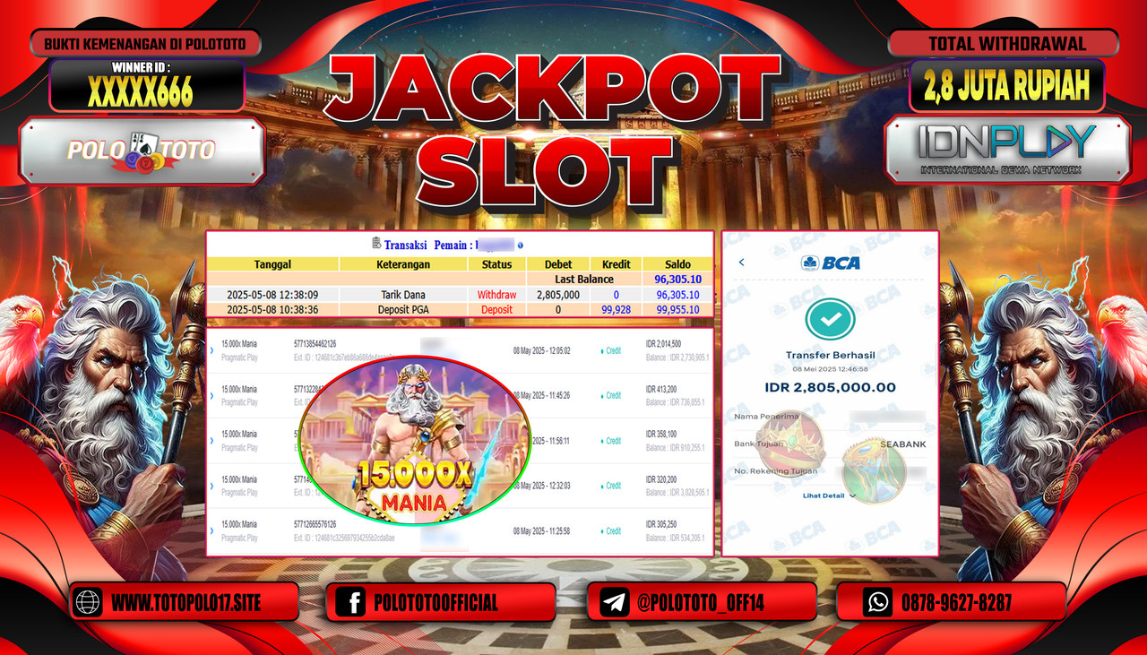 POLOTOTO JACKPOT SLOT 15.000X MANIA Rp.2.805.000,-