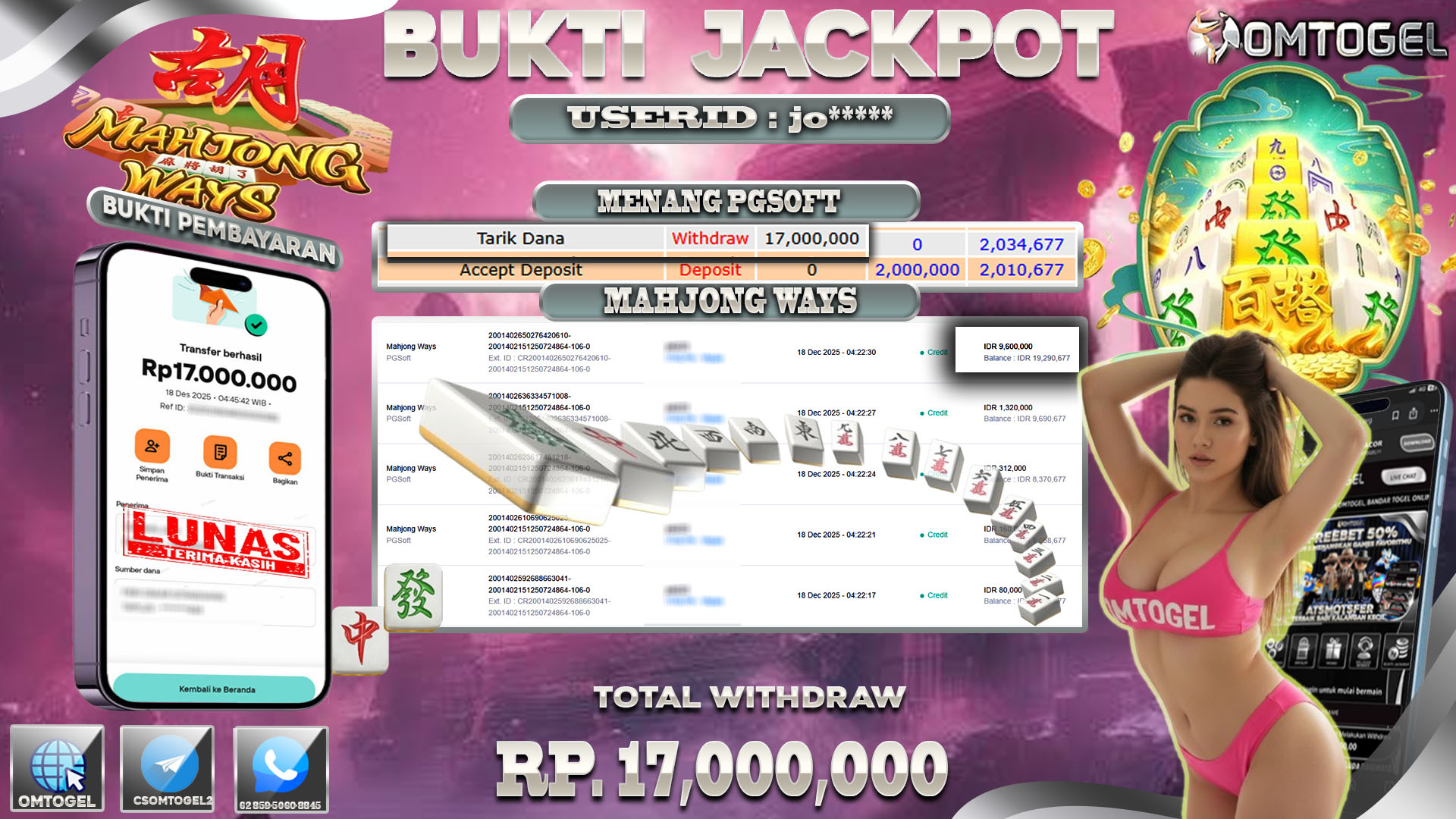 OMTOGEL JACKPOT PGSOFT MAHJONG WAYS ,17 JUTA DI BAYAR LUNAS ,-