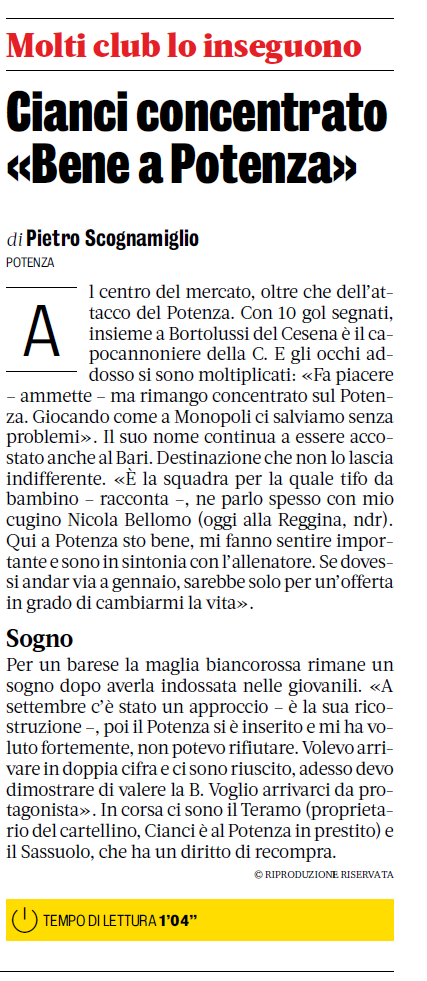 04/01/21-Gds - Cianci: "Voglio arrivare in B" Gds1