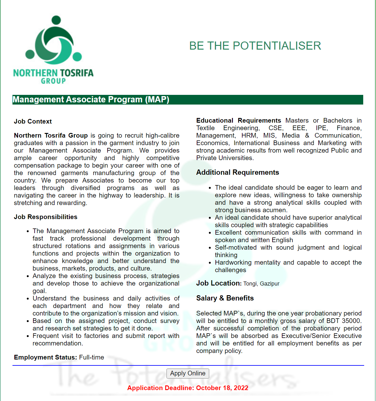 Northern Tosrifa Group Job Circular