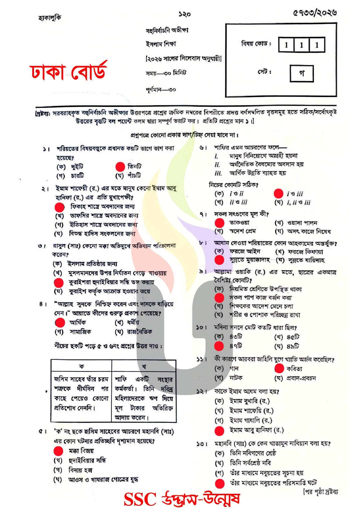 ঢাকা বোর্ড এসএসসি ইসলাম ও নৈতিক শিক্ষা প্রশ্ন সমাধান ২০২৬