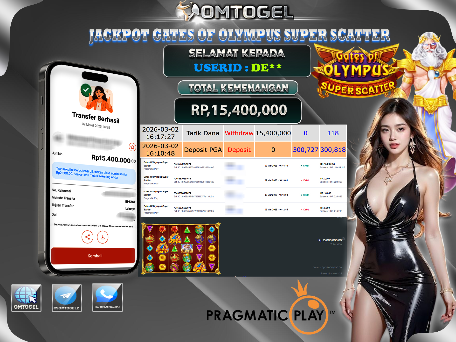OMTOGEL JACKPOT PRAGMATIC PLAY GATES of OLYMPUS SUPER SCATTER, 15 JUTA DI BAYAR LUNAS ,-