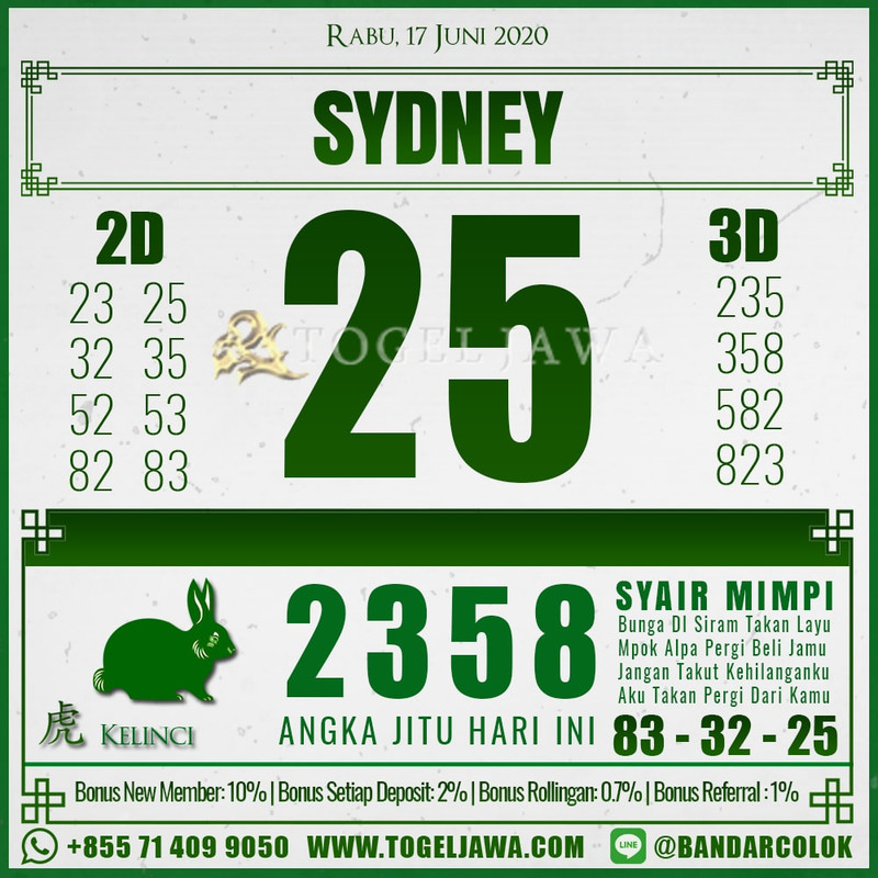 Prediksi Sydney Tanggal 2020-06-17