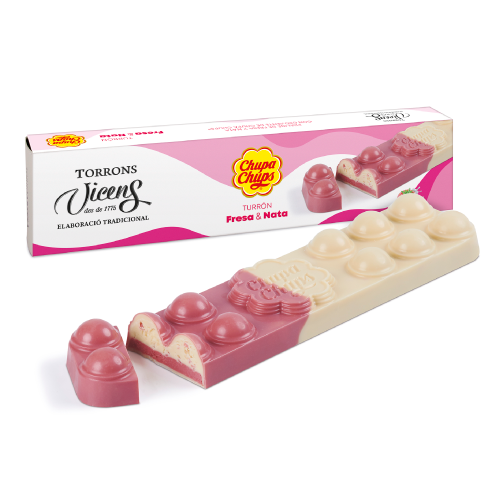 Turrón Chupa Chups de Fresa y Nata Vicens Estuche 300 Gr.