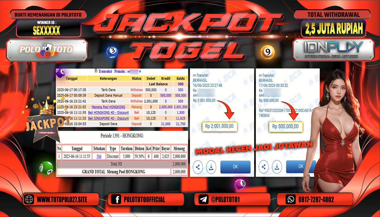 POLOTOTO JACKPOT TOGEL HONGKONG LOTTO Rp.2.500.000,-