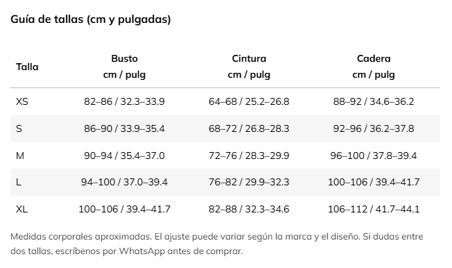 Guía de tallas