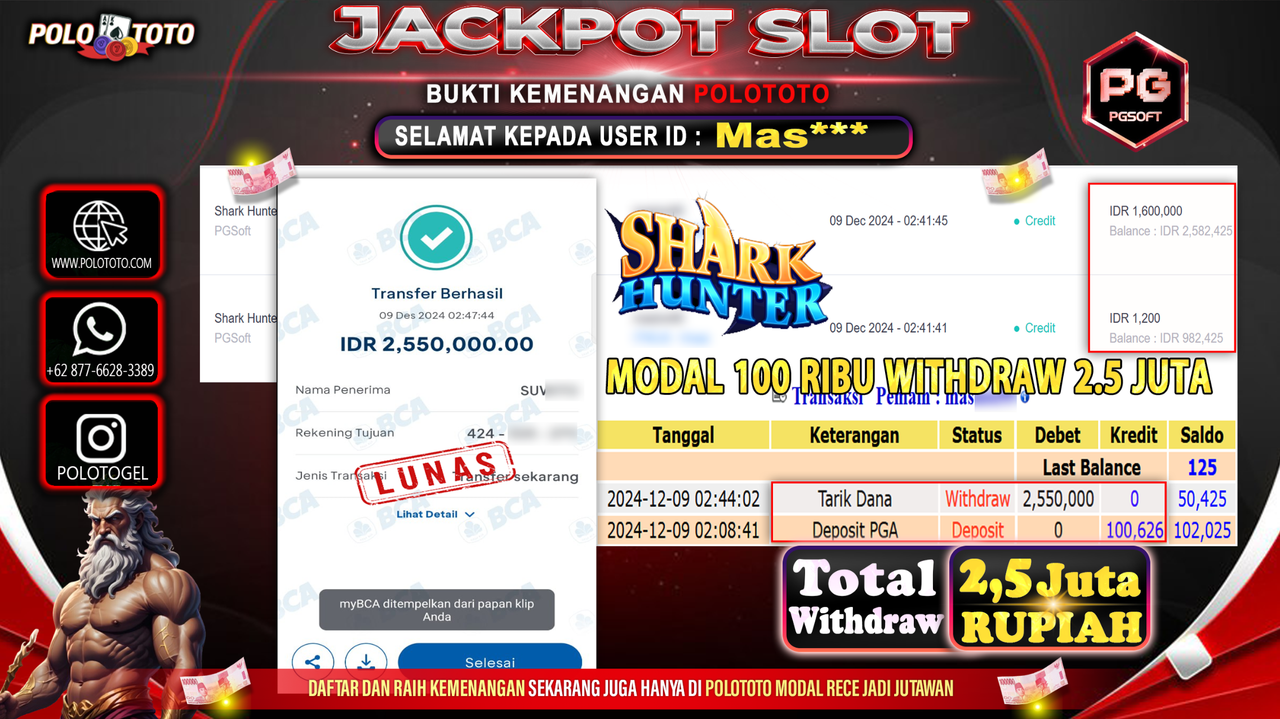 POLOTOTO JACKPOT SLOT SHARK HUNTER Rp.2,550.000,-
