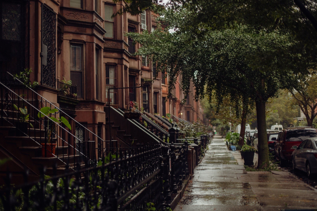 Dark downtown exterior street in New York