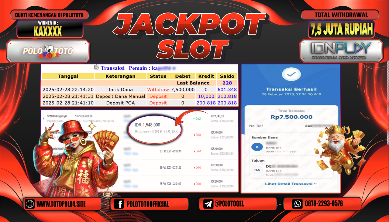 POLOTOTO JACKPOT SLOT MANIA HIGH FLYER Rp.7.500.000,-