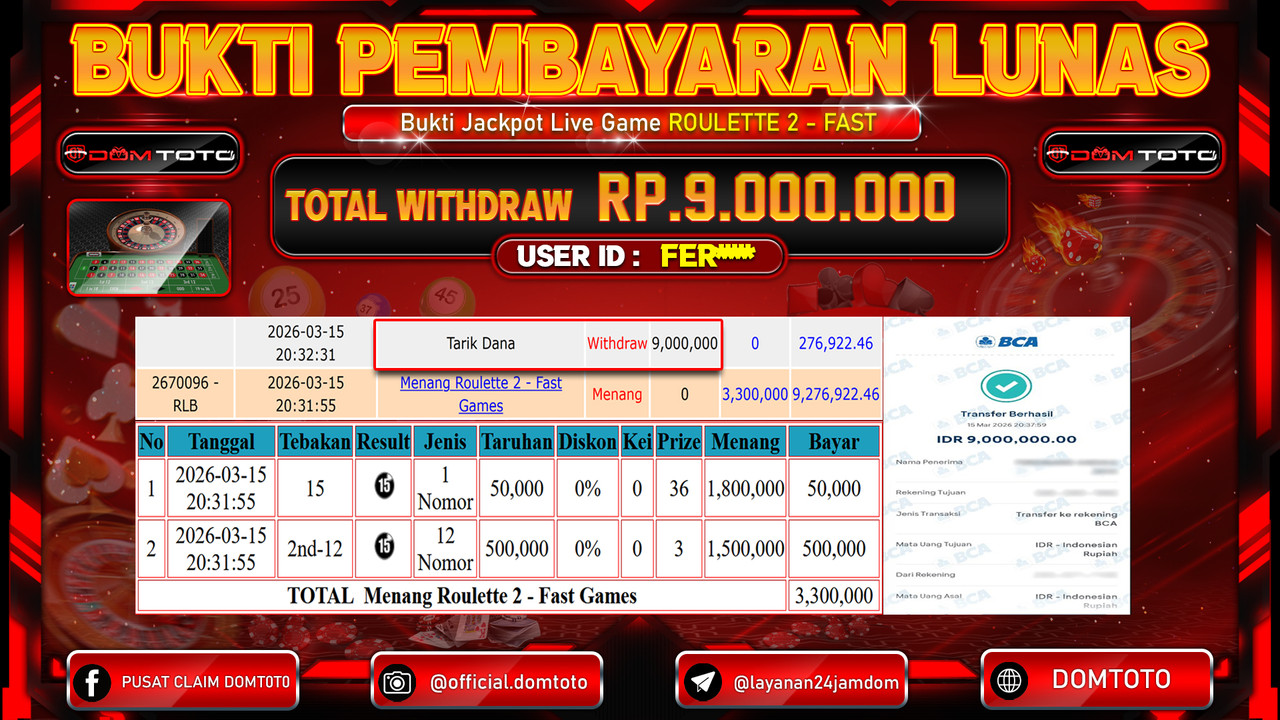 JACKPOT LIVEGAMES ROULETTE 2 15 MARET 2026