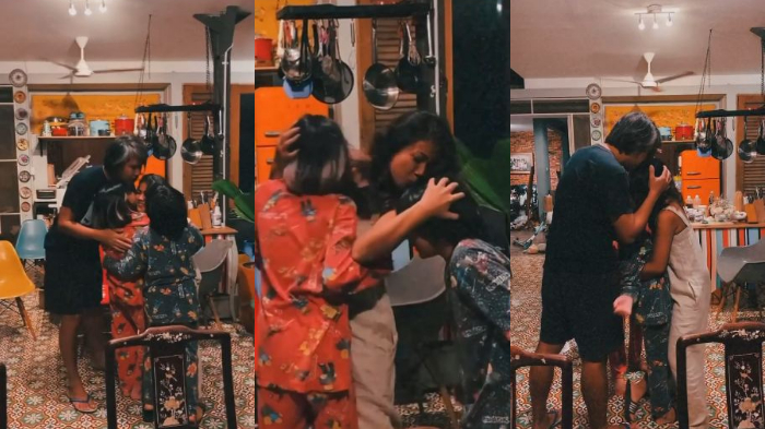 Nirina Zubir disambut pelukan dari Ernest Cokelat dan anak-anaknya