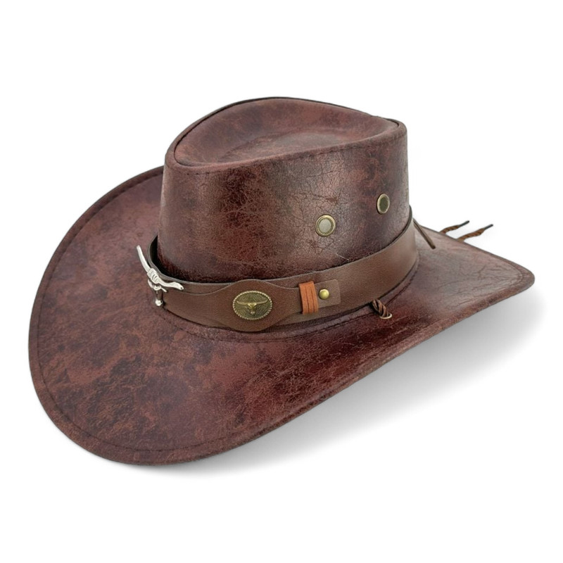 Brown Faux Leather Cowboy Hat Brown Faux Leather Cowboy Hat