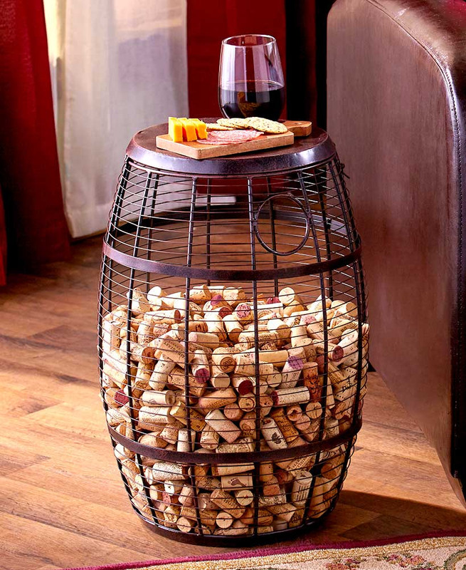 Wine Bottle Cork Holder Accent End Side Table Barrel or Goblet Furniture Decor eBay