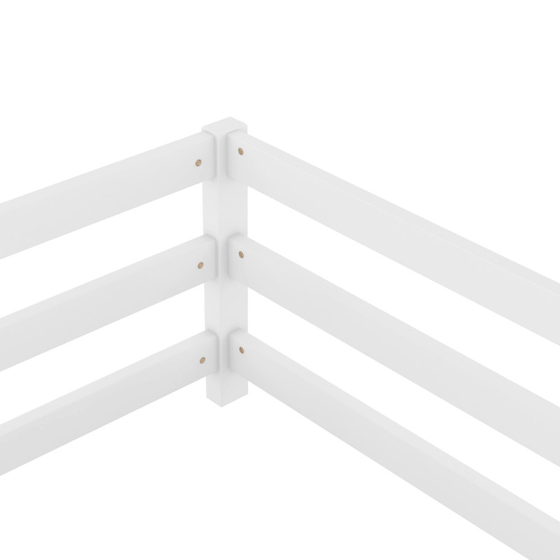 Montessori White Wood Twin Floor Bed with Metal Fence - Picture 6 of 8