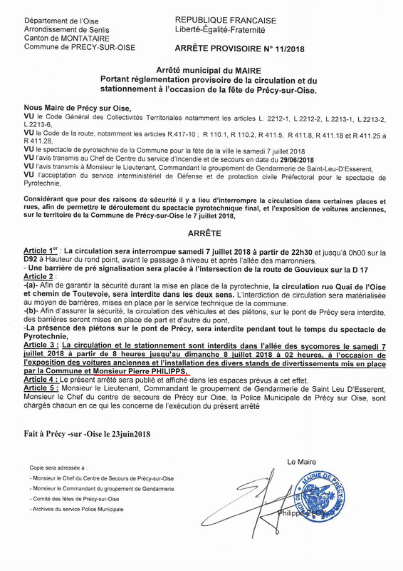 arrêté provisoire N° 11-2018 circulation et stationnement fête d