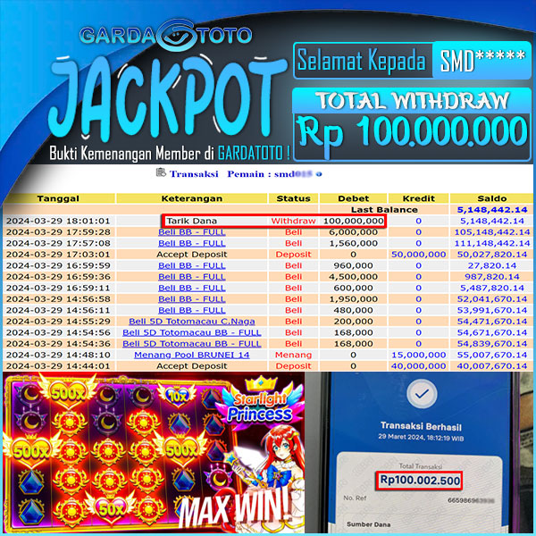 JACKPOT SLOT MAIN DI SLOT STARLIGHT PRINCESS WD Rp 100.000.000,- DIBAYAR LUNAS GARDATOTO MANTAP !