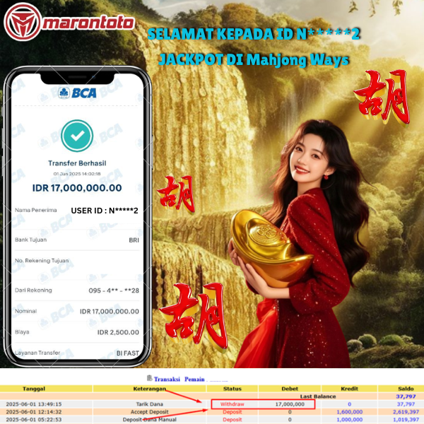 Bukti Kemenangan Member Marontoto Sebesar 17,000,000 JuTa