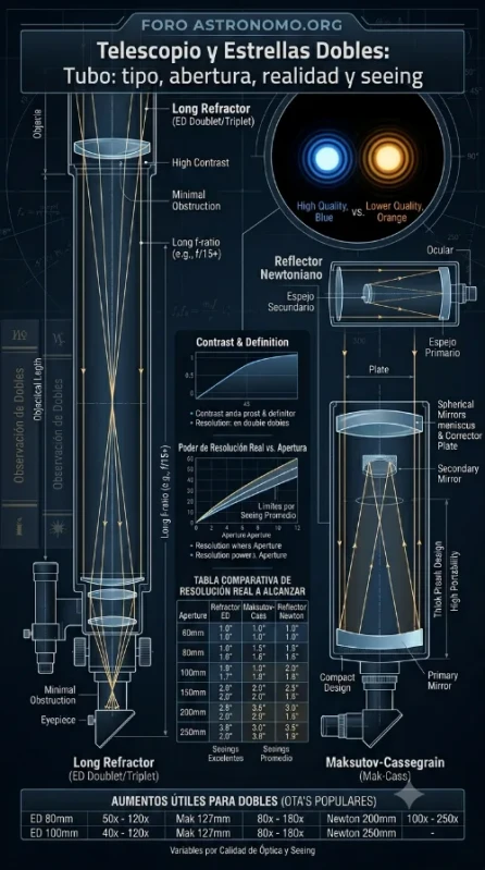 Telescopio y Estrellas Dobles - Tubo,tipo, abertura, realidad y seeing