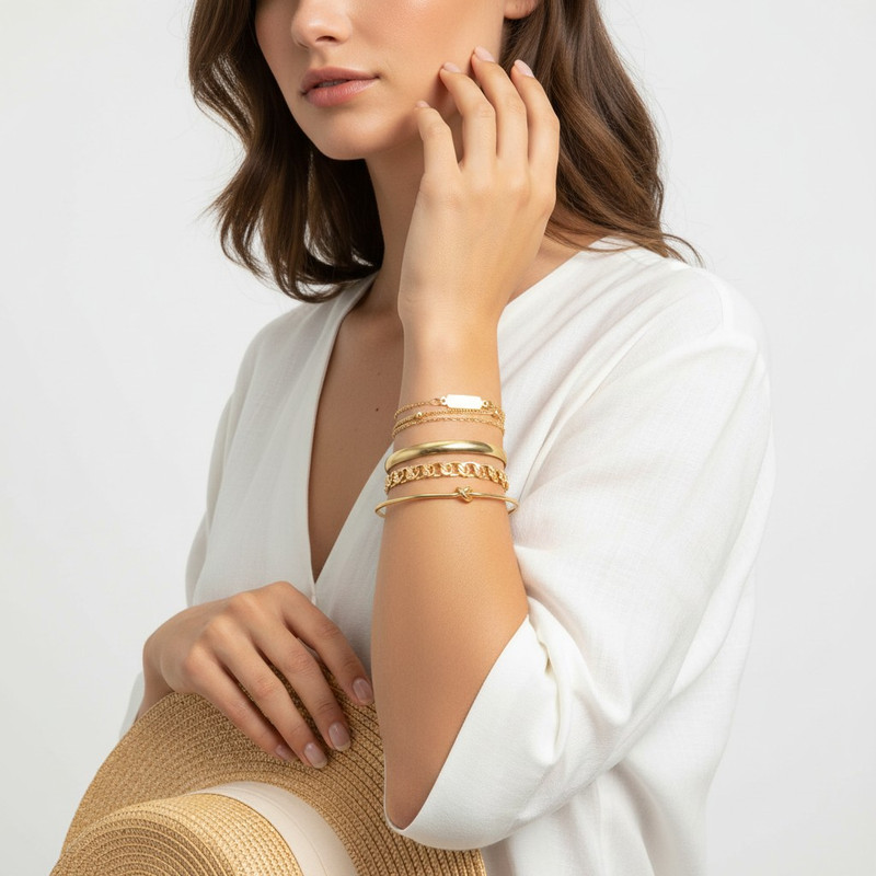 Gold-Plated Stacked Chain Bracelet Set