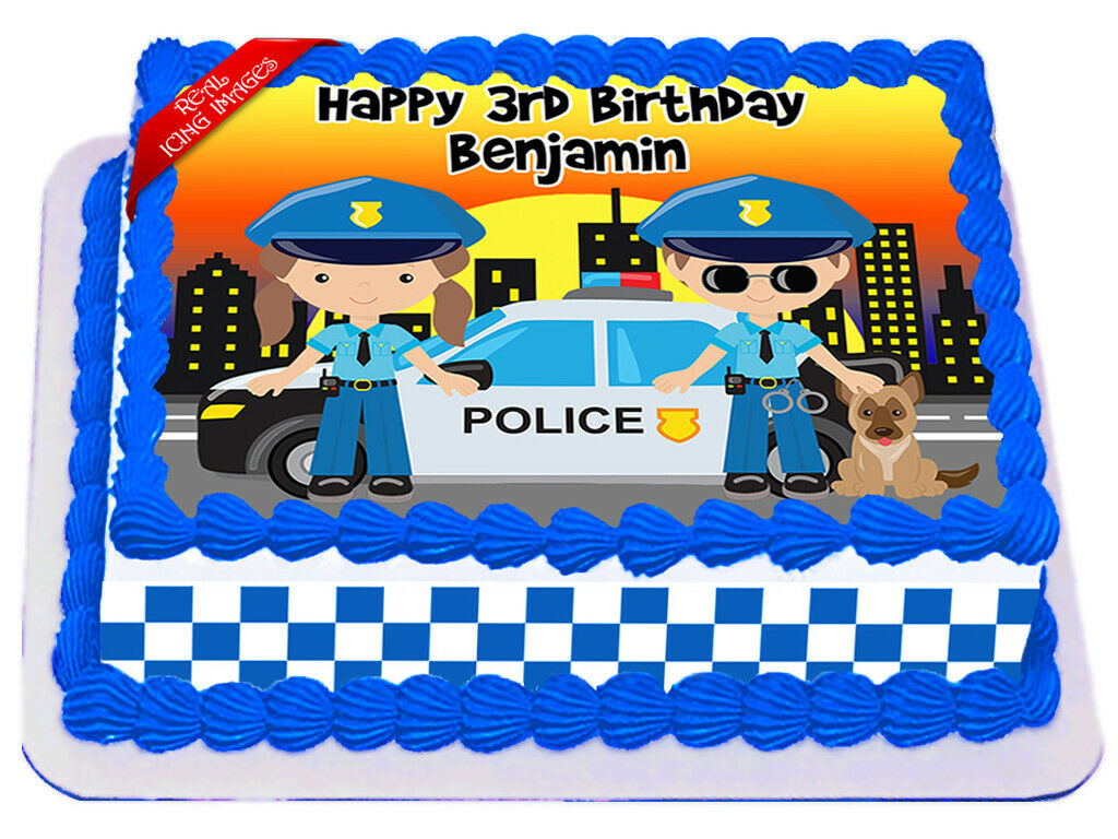 Police Car Edible Cake Image Icing Personalised Birthday Decoration Party Topper Ebay