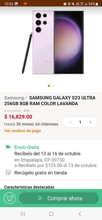 Linio: Samsung Galaxy S23 Ultra Samsung Lavanda 
