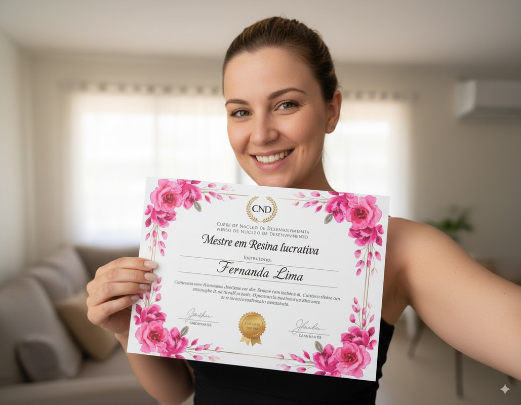 Aluna Fernanda Lima com certificado