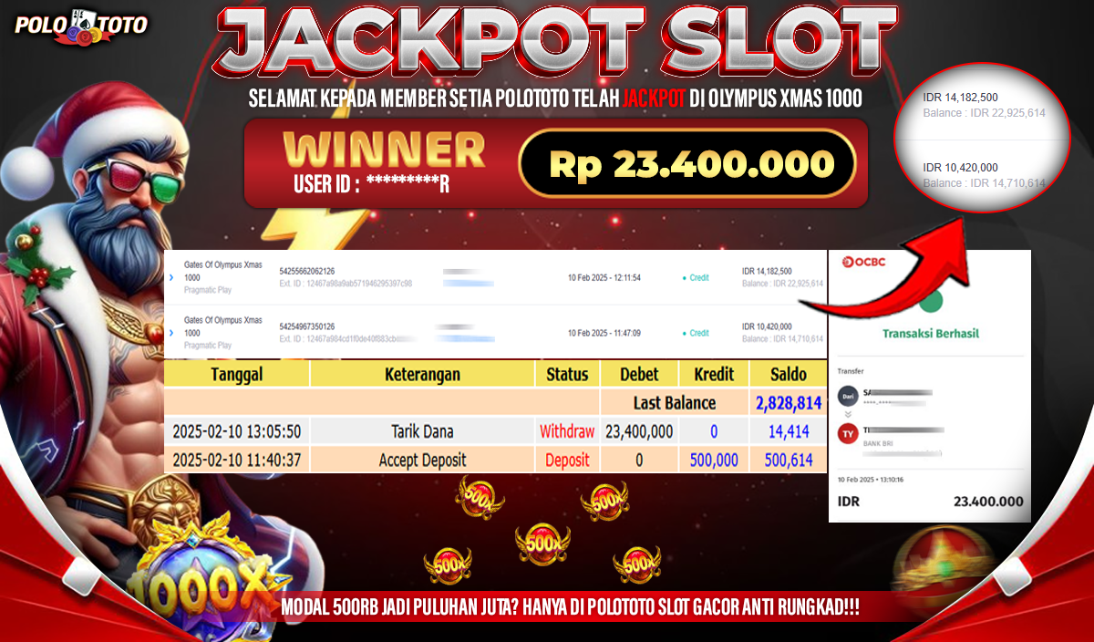 POLOTOTO JACKPOT SLOT GATES OF OLYMPUS XMAS 1000 Rp.23.400.000,-
