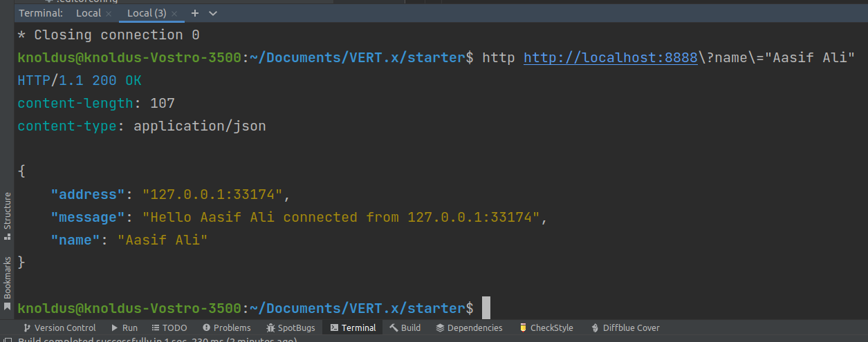 Json output of the program