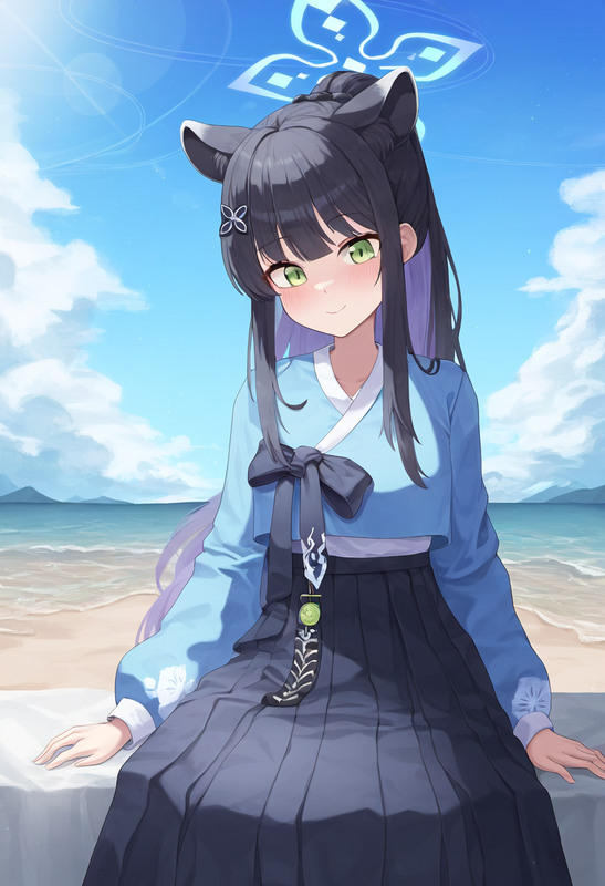 depth of field, 1girl, shun (blue archive), alternate costume, {{{{skyblue hanbo s-3191382239