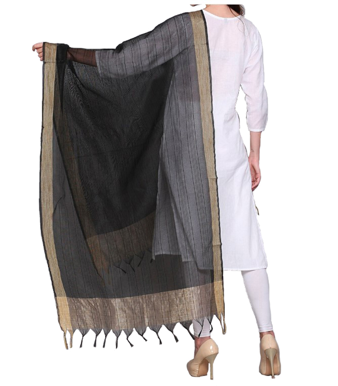 Chanderi Dupatta Gold Toned Striped with Zari Veil Stole Neck Scarf For Women's - Picture 23 of 46