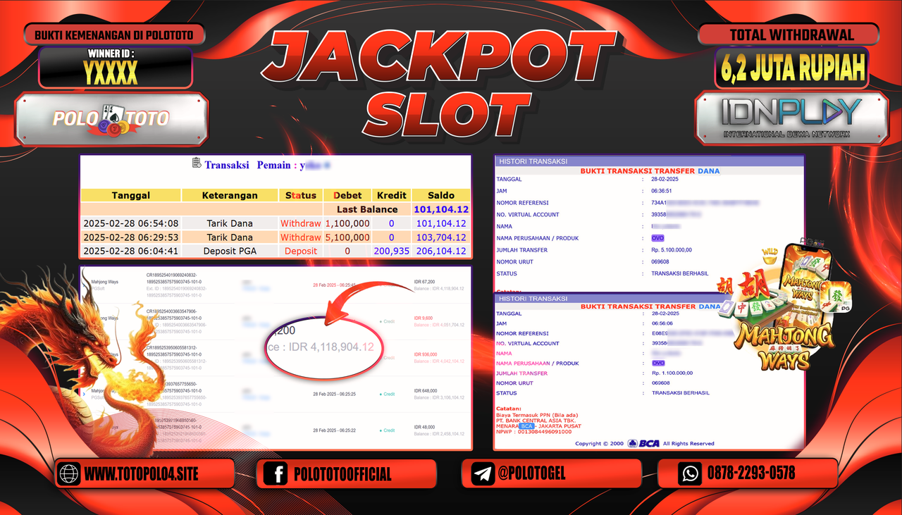 POLOTOTO JACKPOT SLOT MAHJONG WAYS Rp.6.200.000,-