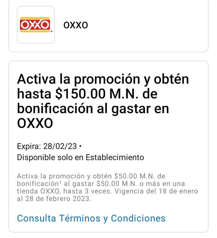 American Express: Bonificación de $50 al gastar $50 en Oxxo, hasta 3 veces 
