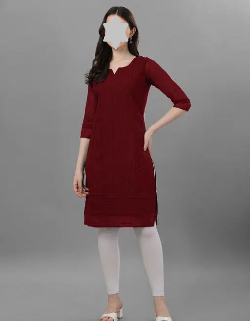 Trendy Chikan Embroidery Georgette Kurti Color Maroon (R109)