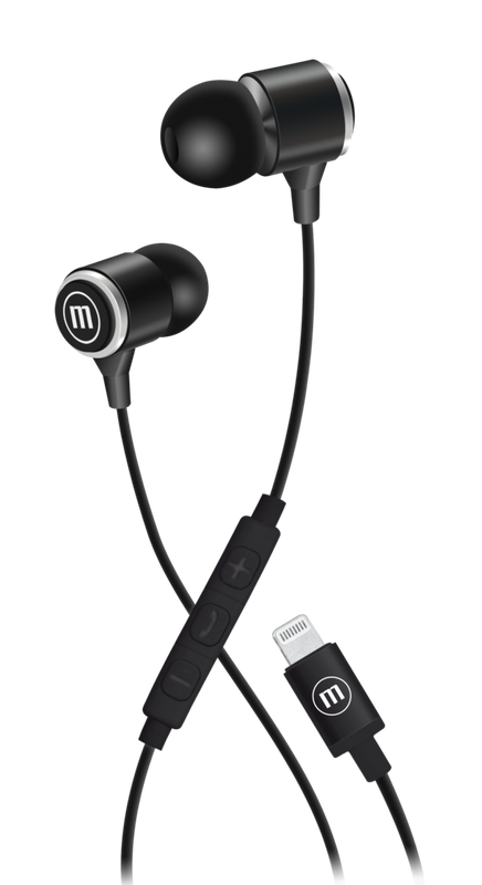 Detalle del conector Lightning de los audífonos Maxell M5.